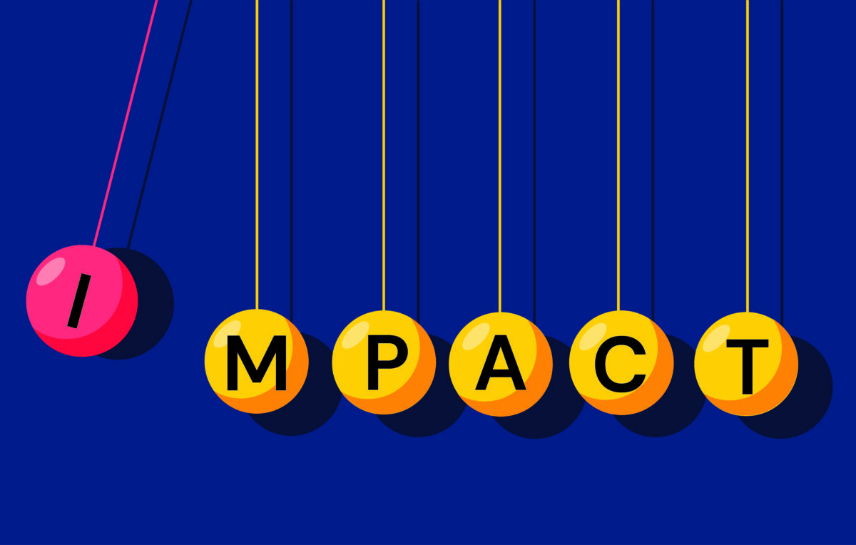 Image showing balls striking each other with the words IMPACT. For blog on Beyond Likes and Shares: How Influencers fuel authenticity in nonprofit marketing
